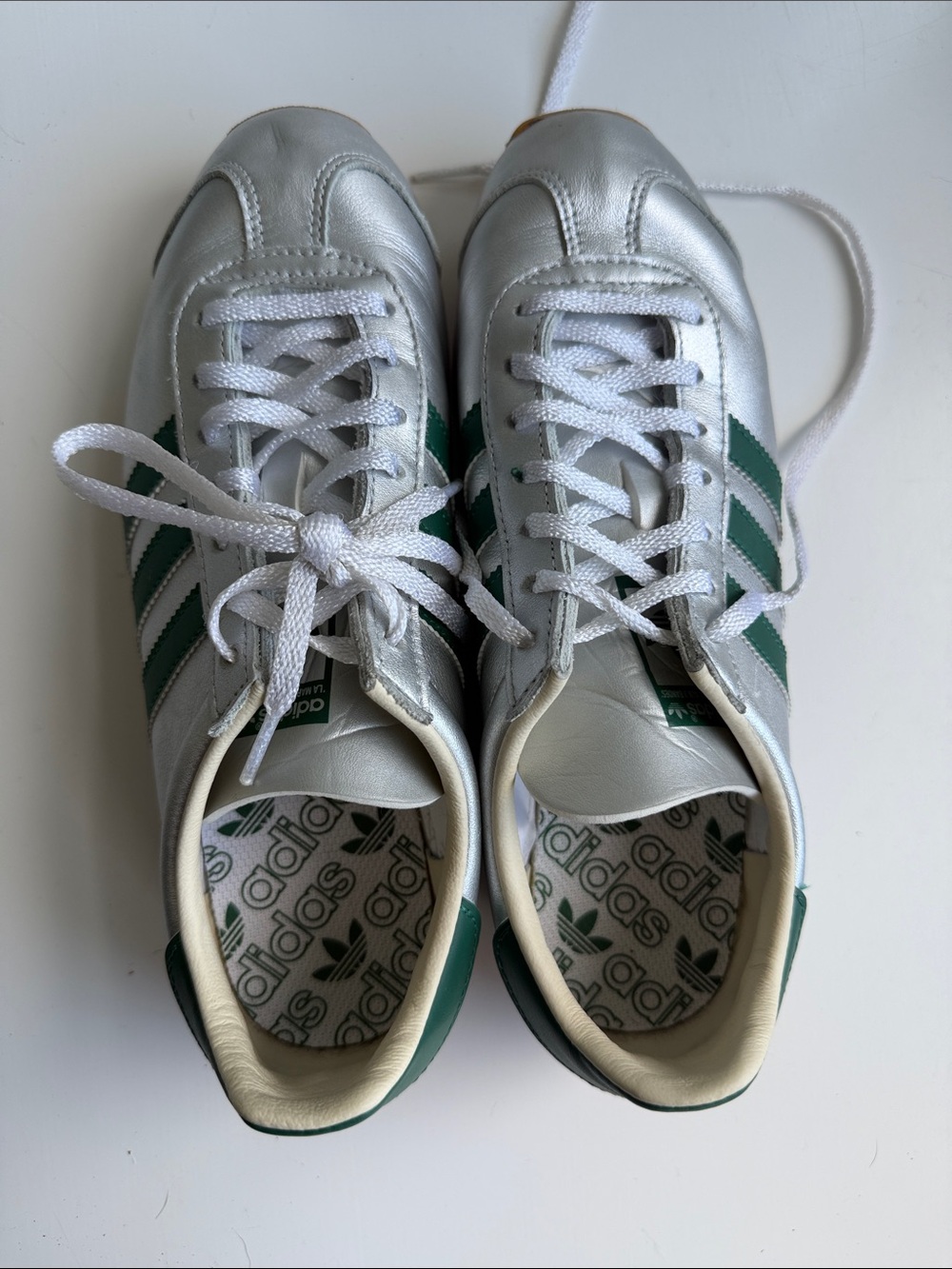 adidas Silver Sneakers with Green Stripes